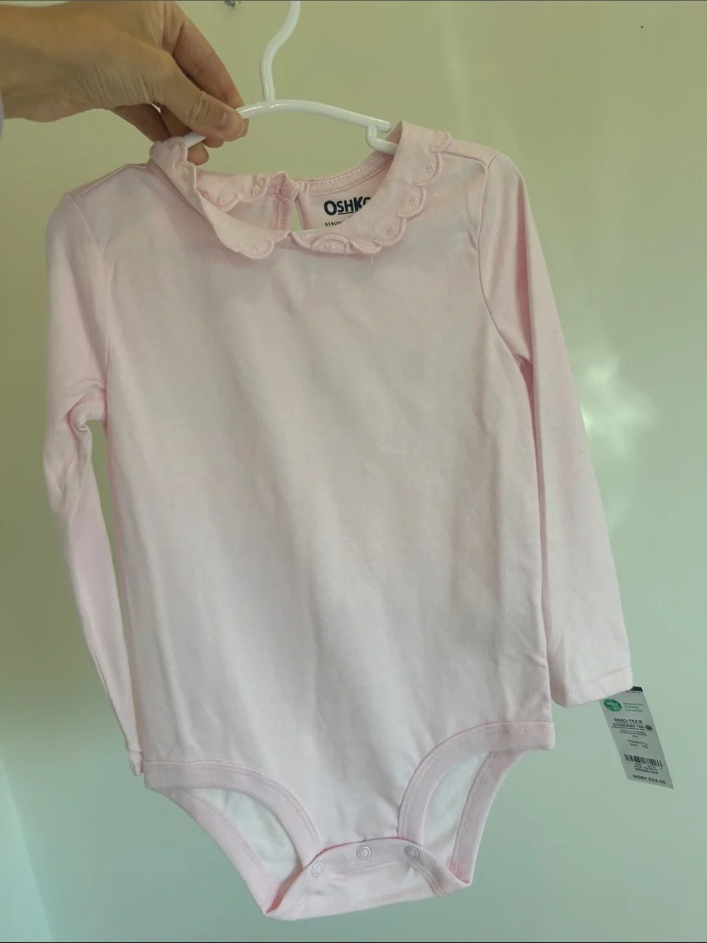 OshKosh B'gosh Light Pink Long-Sleeve Baby One-Piece with Scalloped Collar